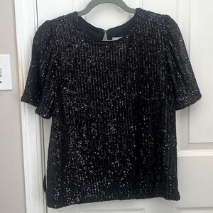 NWT!!! Loft Outlet Short Sleeve Sequined Shirt in Black